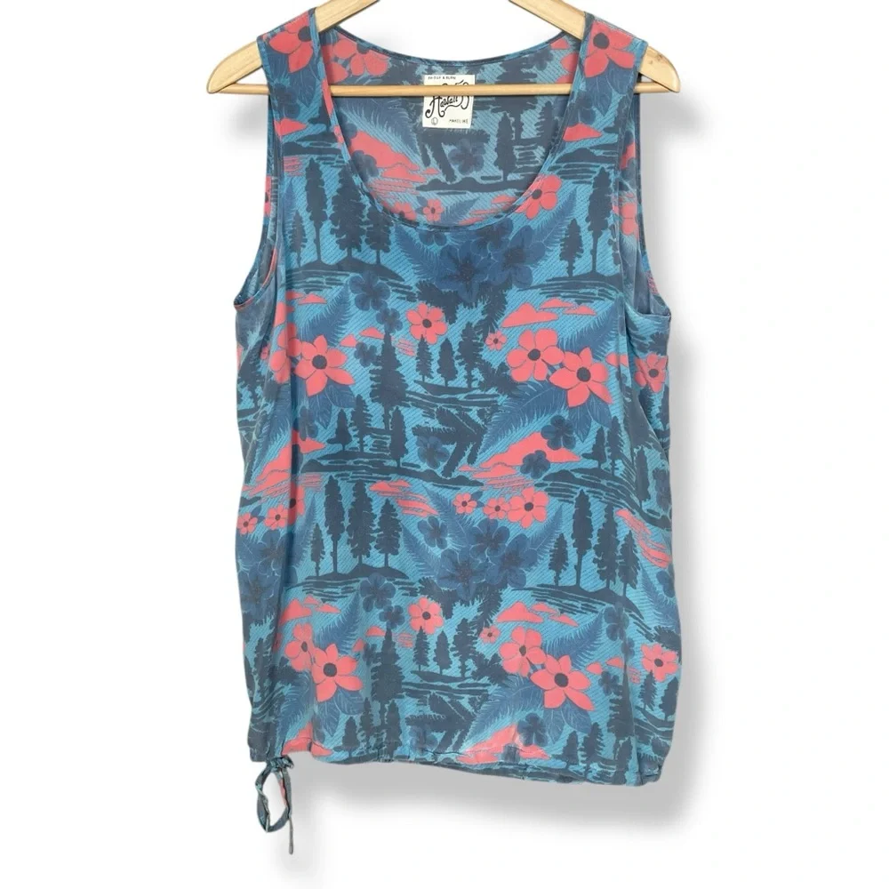 Bridge & Burn Silk Top Makelike Hawaii 503 Women Floral Blue Pink‎ Sleeveless